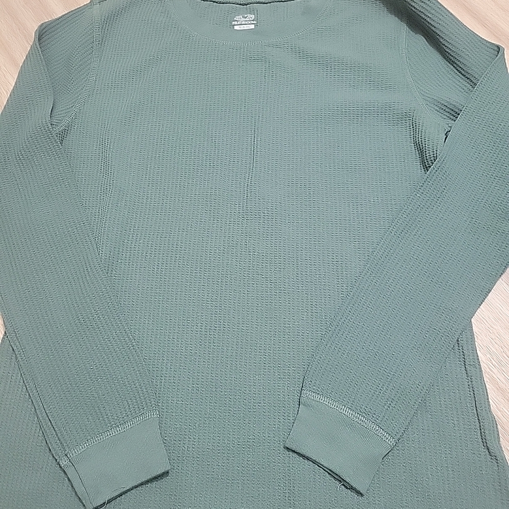 Fruit of the Loom Womens Green Waffle Crew Long Sleeve Thermal Top M (8-10)